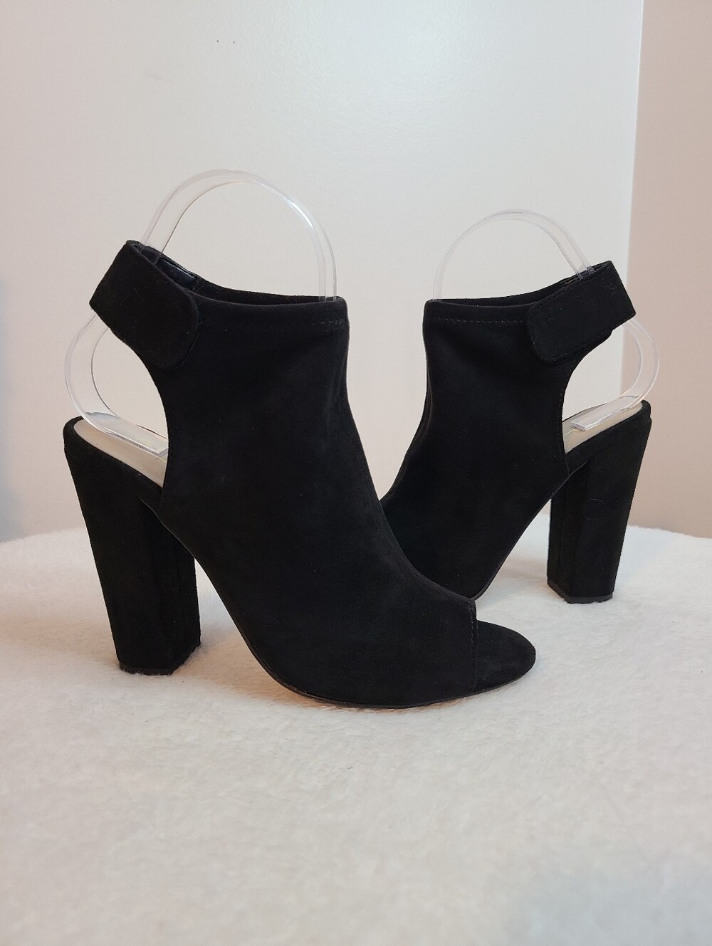 Aldo Black Faux Suede Open Toe Block Heels Size 6
